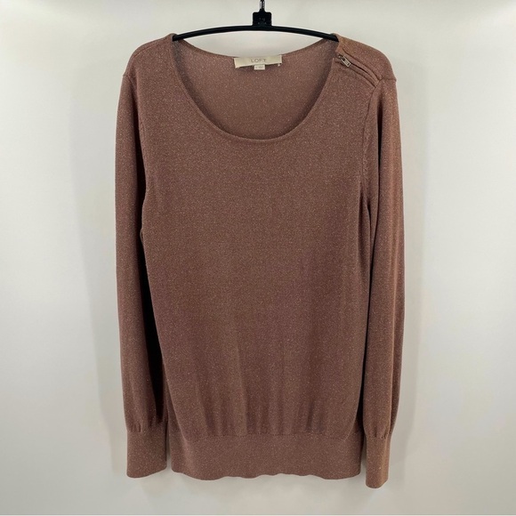 Loft Rose Gold Metallic Thread Zip Accent Banded Long Sleeve Cuffs Bottom - Picture 1 of 12